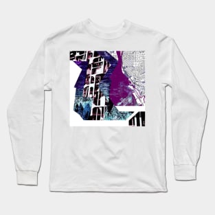 the city in bedrock map ecopop collage in dark Long Sleeve T-Shirt